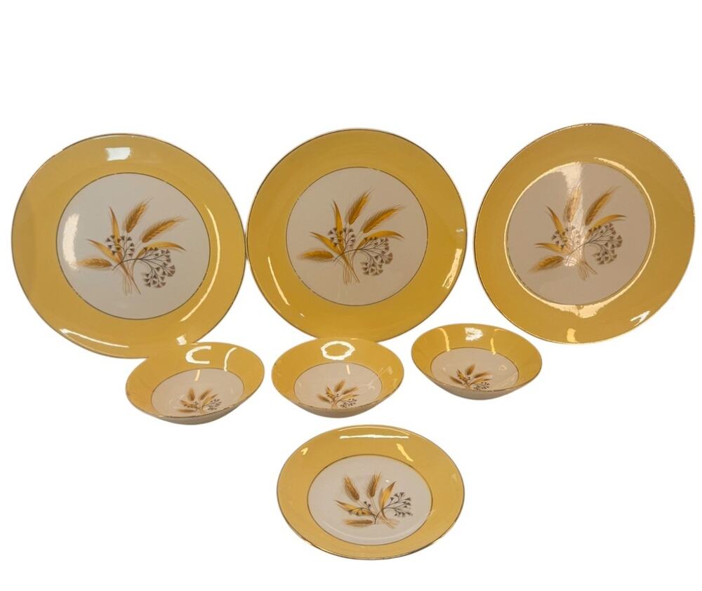 Vintage Autumn Gold Wheat Pattern Century Service Dinnerware 47 Piece Set